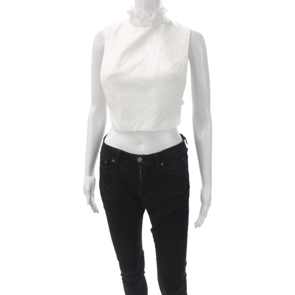Erdem Women High Neck Cropped Cotton Tank White Sleeveless Size XS